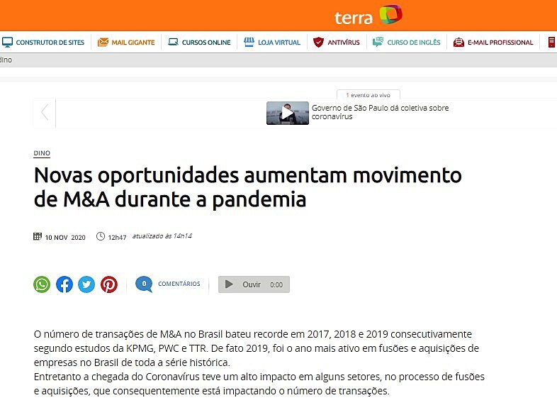Novas oportunidades aumentam movimento de M&A durante a pandemia